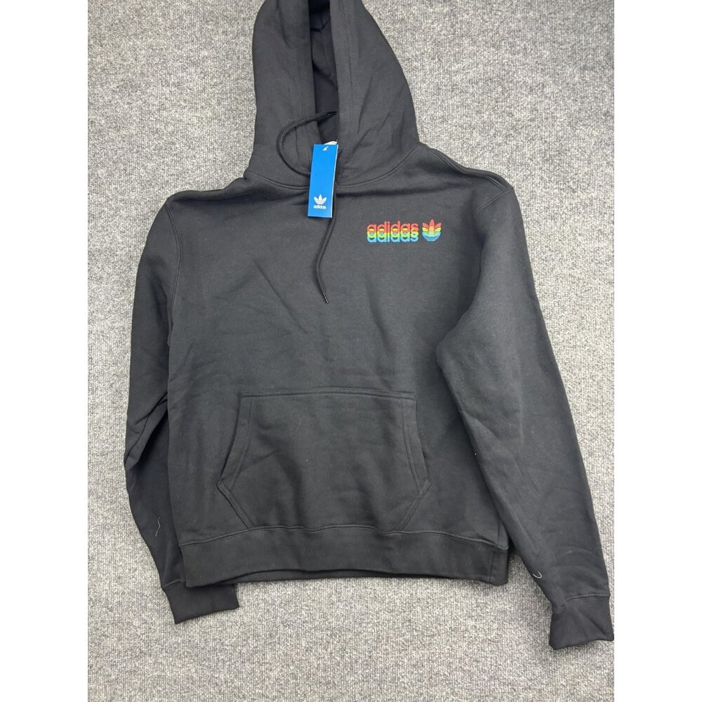 Adidas Hoodie Mens Medium Black Pullover Fleece Sweatshirt RGB Trefoil Logo